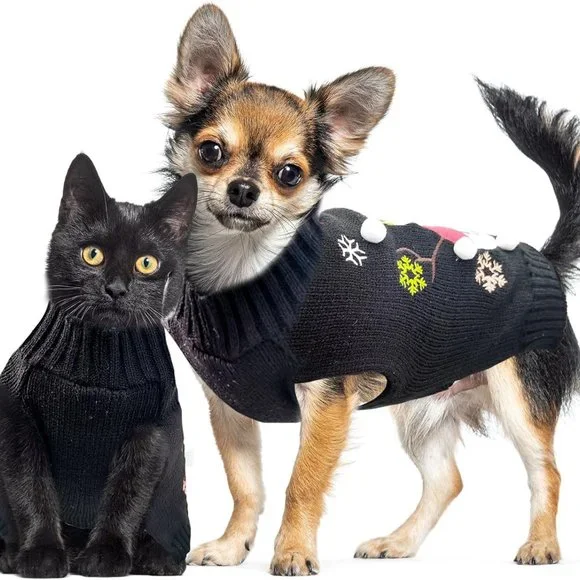 DOGGYZSTYLE Dog Pet Black Snowman Xmas Holiday Sweater Large - Picture 2 of 7